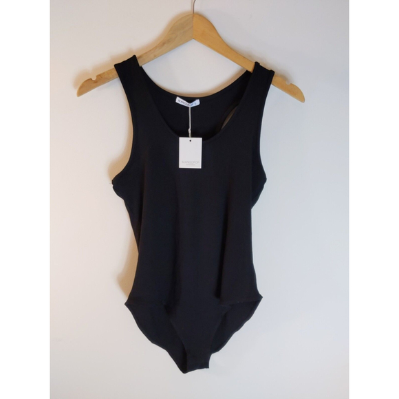 Tops - MANGOPOP Women Scoop Neck Sleeveless Ribbed Racerback Bodysuit Black Size Large